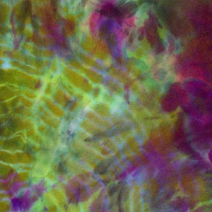 A mesmerizing tie-dye long sleeve shirt, with a fusion of emerald green, lavender, and burgundy hues.